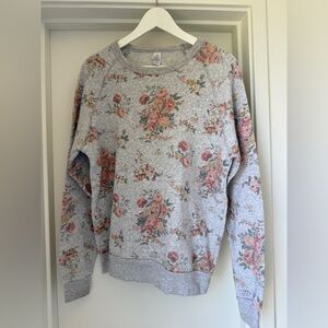 Alternative Gray and Pink Crewneck Sweatshirt with Floral Design